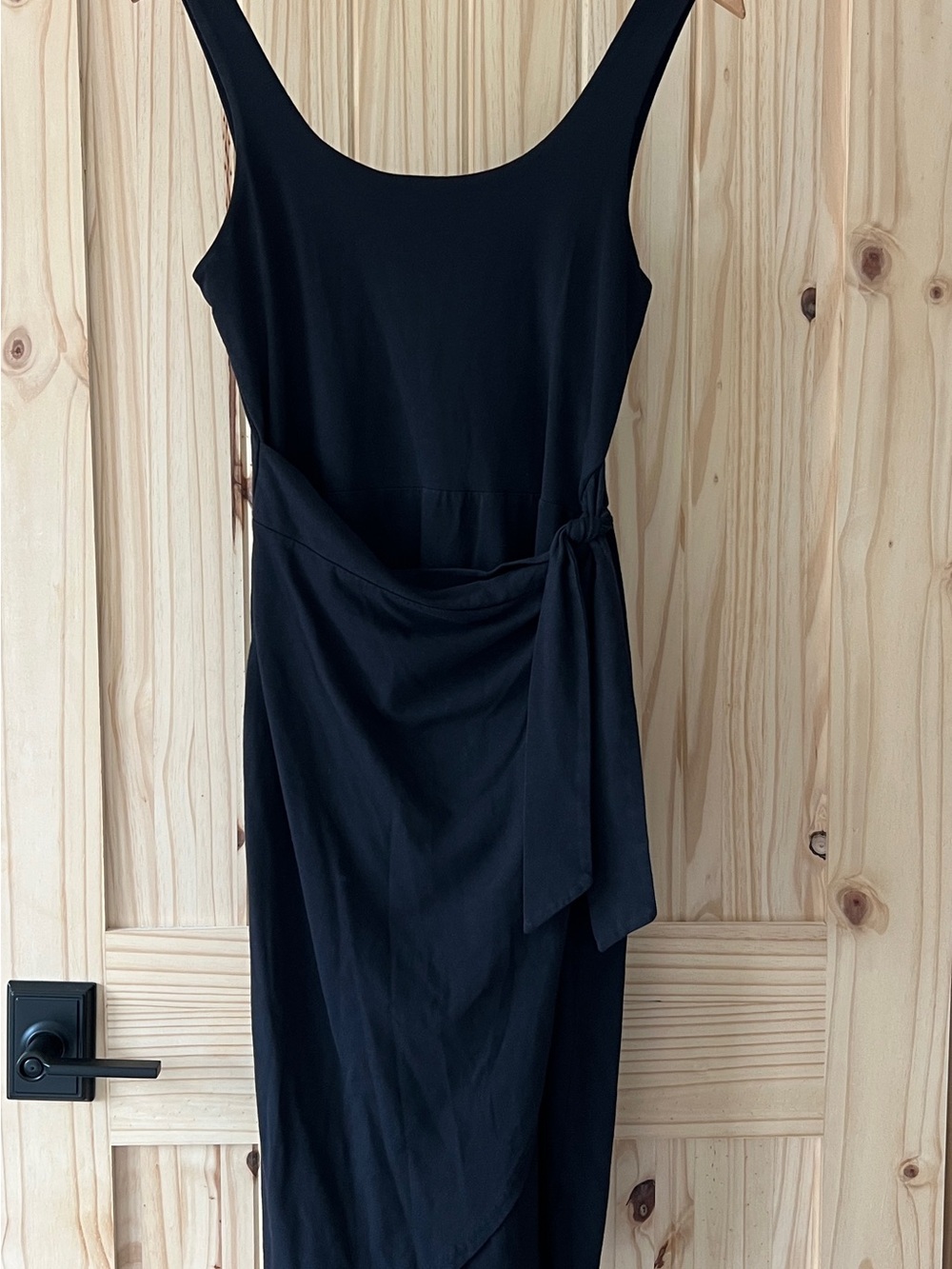 Pact Classic Black Midi Sleeveless Wrap-Front Dress
